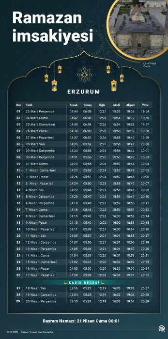 Erzurum iftar ve sahur saatleri