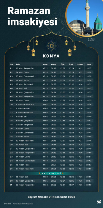 Konya ramazan imsakiyesi