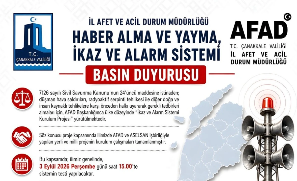 3 Eyl&uuml;l&rsquo;de Saat 15.00&rsquo;e Randevu: Şehir Genelinde Siren Sesleri Y&uuml;kselecek! İKAZ VE ALARM SİSTEMİ DUYURUSU