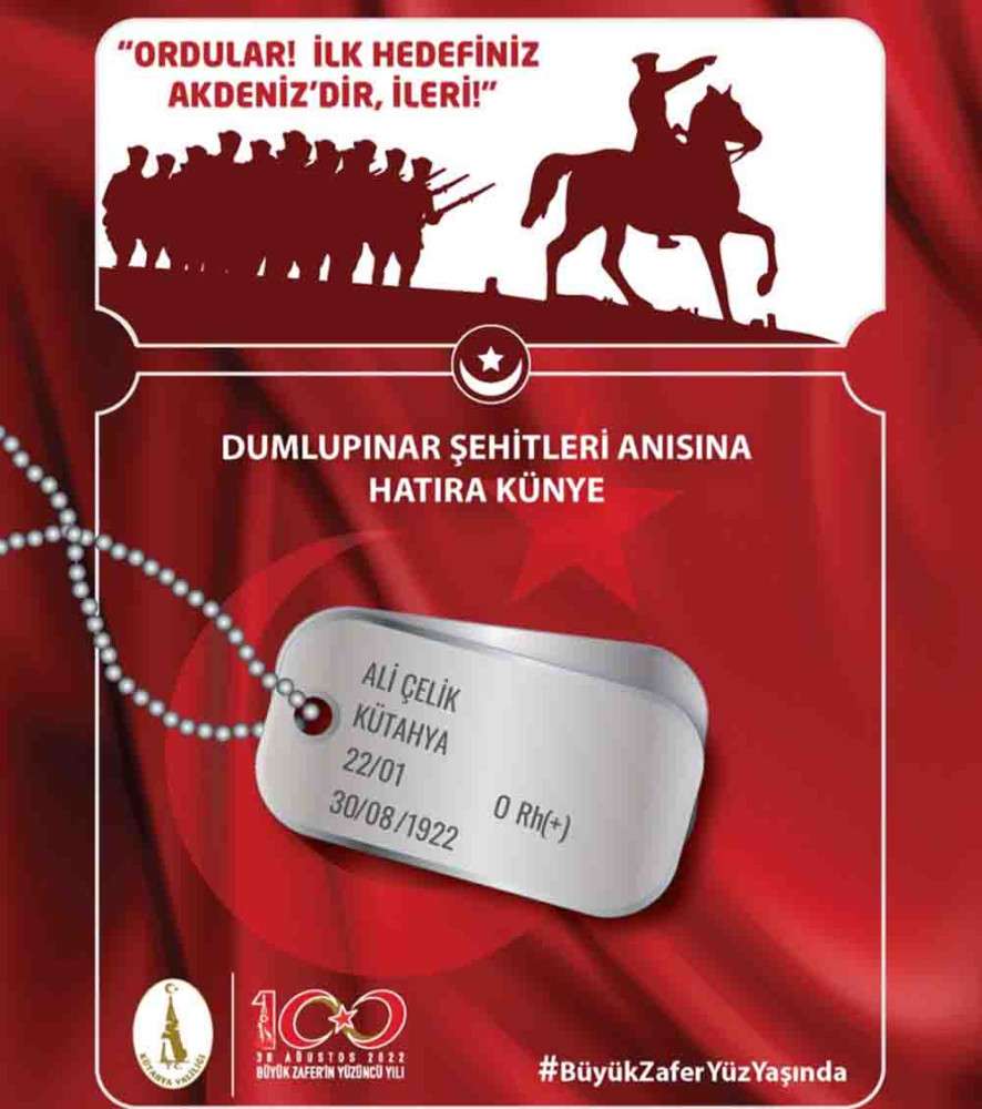 Kütahya Valiliğinden Büyük Zafer’in 100. yılına özel Hatıra Künyesi  