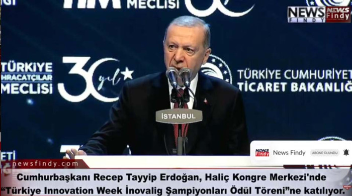 Cumhurbaşkanı Recep Tayyip Erdoğan, Haliç Kongre Merkezi'nde “Türkiye Innovation Week İnovalig Şampiyonları Ödül Töreni”nde konuşuyor.